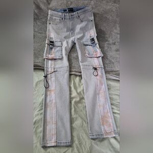 Gray Cargo Pants with Pink Accents